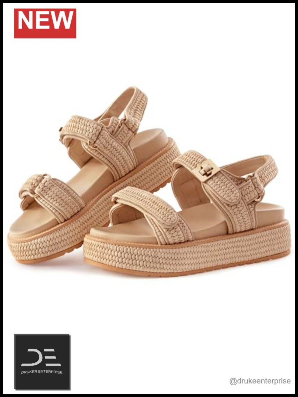 Women's Platform Sandals, Raffia Chunky Flat Woven Open Toe Shoes for Summer